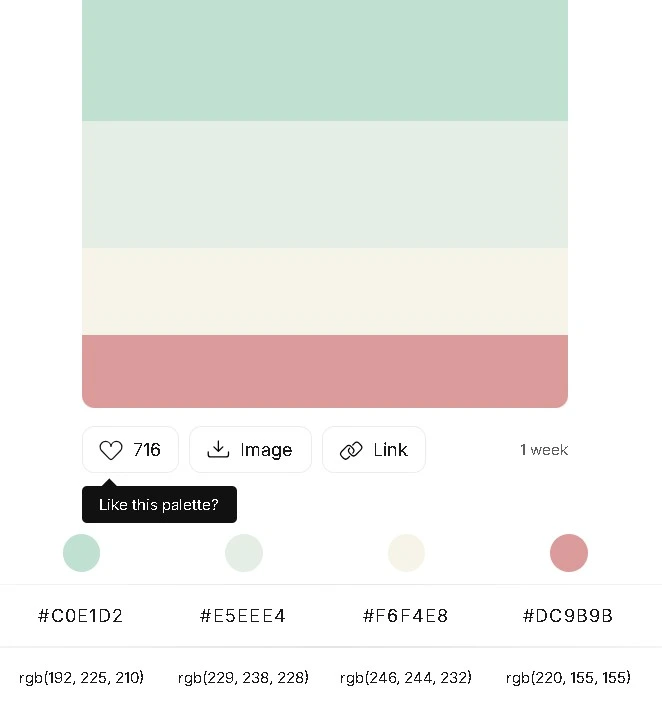 Voorbeeld van de website ColorHunt